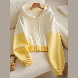 เสื้อสเวตเตอร์ถักมีฮู้ดสำหรับผู้หญิง สีไล่ระดับ แขนยาว สวมใส่สบายๆ ในฤดูใบไม้ร่วง สีขาว สีฟ้า ติดกระดุม ความยาวปกติ - Product Image 2
