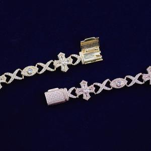 Luxury 925 Silver Rhodium Plated Diamond <b>Bracelet</b> Cross Marquise Cut Pave Setting Chain Link Unisex Everyday Wear - Product Image 2