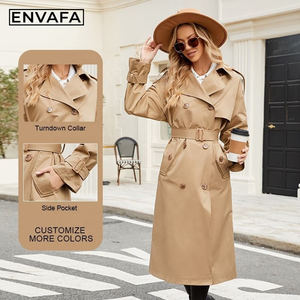 Manteau Trench Long Croisé pour Femme, Modèle Printemps Classique, Couleur Camel avec Ceinture, Logo Personnalisé, Vente en Gros - Product Image 3