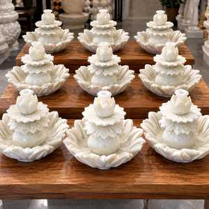 <b>Small</b> Marble Lotus Round Fountain Decorative Indoor Outdoor Tabletop <b>Vase</b> Hand Carved Floral Asian Zen White Stone Mini - Product Image 3
