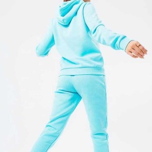 Women Turquoise Hooded <b>Tracksuit</b> Full Sleeve Solid Color Casual Loose Fit Elastic Waist Side Pockets Autumn Wear - Product Image 2