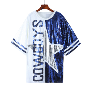 Custom Women <b>Sequin</b> Football T Shirt Game Day Jersey Style Sparkle <b>Top</b> Fanwear Sports Shirt OEM Bulk Wholesale - Product Image 5