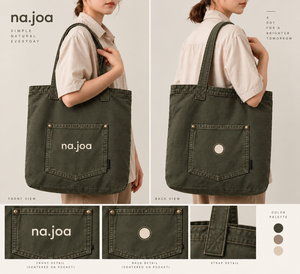Bolso Tote de Lona Na.<span class=keywords><strong>joa</strong></span> con Logotipo de Letras, Bolsillo Frontal, Estilo Minimalista, Dos Asas, Parte Superior Abierta, Uso Diario - Product Image 2