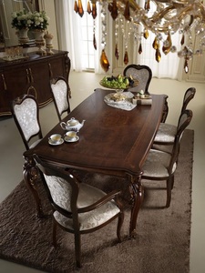 Ensemble de table et chaises de salle à manger 6 places en teck massif de luxe, écologique, durable, de style italien néoclassique sculpté, pour villa - Product Image 2