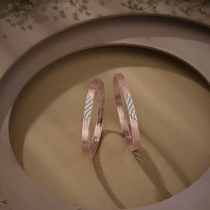 Rose Gold Round Diamond Multi Line Leaf Accent Bangle Pair - Product Image 3