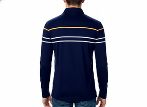 High Quality Men's Contrast Stripe Long Sleeve Polo - Casual Button Collar Autumn Winter Top - Product Image 2