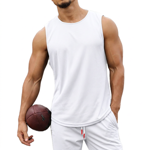 Men's <b>White</b> Sleeveless Knitted <b>Tank</b> <b>Top</b> O-Neck Breathable Quick Dry Sporty Solid Color 100% Cotton Gym Workout Casual - Product Image 1