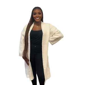 Cárdigan largo de punto con perlas blancas de invierno Jack and Jill, abrigo tipo suéter elegante y cálido para mujer - Product Image 3