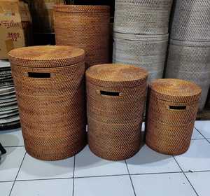 Handmade Rattan <b>Laundry</b> Basket With Lid Round Wicker Clothes Hamper <b>Storage</b> Basket for Bathroom Bedroom Home <b>Organization</b> - Product Image 4