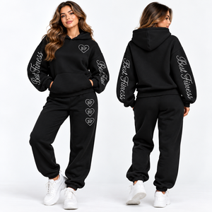 Nouveautés : Ensemble de survêtement en molleton oversize pour femme, tendance, 2 pièces, sweat-shirt et pantalon de survêtement à jambes larges - Product Image 2