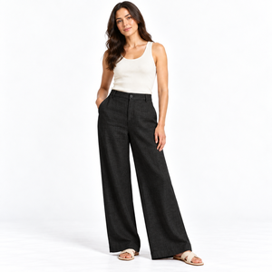 Premium 100% <b>Linen</b> Summer Women's Casual Mid-Waist Pants Trousers Breathable Flat Front Sleepwear for Night Sustainable Soft - Product Image 2