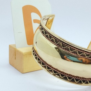Gold Plated Cuff Bracelet With Braided Edge Design Unisex Classic Style Alloy Jewelry - Product Image 2
