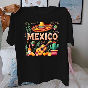MÉXICO con sombrero decorativo Camiseta cómoda de algodón puro para mujer - Product Image 2