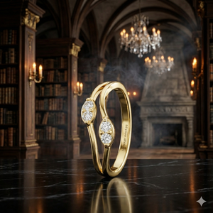 Luxury Yellow Gold Open Wrap Bypass <b>Ring</b> with Dual Round Stone Elegant Stackable Wedding Anniversary <b>Ring</b> for Women - Product Image 1