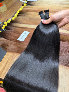 Extensions de cheveux vierges vietnamiens en vrac, provenant d'un seul donneur, super double drawn, brun clair, ondulation naturelle, 50cm 60cm 100g - Product Image 1