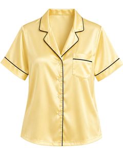 Conjunto de pijama de satén amarillo pastel para mujer, ropa de dormir de seda de lujo, traje de noche con botones, ropa de descanso suave de manga corta. - Product Image 3