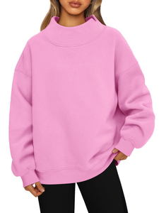 Sweat-shirt à col roulé surdimensionné pour femme, épaules tombantes, manches longues, couleur unie, pull en tricot, vêtements décontractés d'automne - Product Image 4