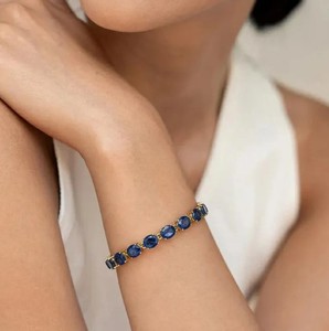 Pulsera con Dije de Zafiro Azul Cultivado en Laboratorio, Corte Ovalado, Plata de Ley, Chapado en Oro, Regalo de Aniversario de Lujo, Joyería Elegante - Product Image 2