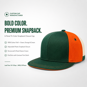 Gorra Snapback Personalizada Verde Naranja de 6 Paneles con Logotipo Bordado en 3D, Unisex, Ajustable, 100% Algodón, para Adultos - Product Image 4