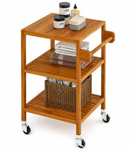Modern Acacia Wood Kitchen Cart with Metal <b>Frame</b> 3-Tier Rolling Storage Trolley <b>Square</b> Utility Serving Cart OEM ODM Factory - Product Image 5