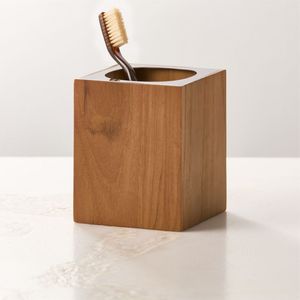 Organizador de cepillos de dientes de madera premium para el lavabo, decoración del baño y artículos de cuidado personal - Product Image 1