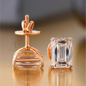 14K Rose Gold 4-Prong <b>Stud</b> Earrings 6.19 CT <b>Emerald</b> Cut Lab Grown Diamond 18K Solid Gold 950 Platinum Yellow Gold Main Stone - Product Image 3