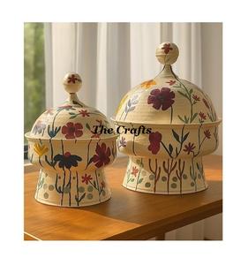 Plato de servir con diseño floral, color beige, juego de dos platos de servir de diferentes tamaños, plato para calentar comida. - Product Image 1