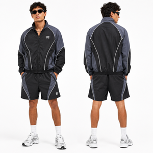 Survêtement de jogging en nylon réfléchissant personnalisé avec logo OEM, coupe-vent pour homme, ensembles en nylon avec bandes blanches, vestes pour homme - Product Image 5