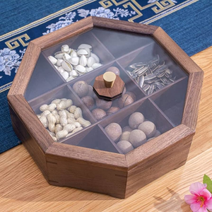Caja de Madera para Frutos Secos con 5 Compartimentos Separados, Tapa con Cierre y Tapa Acrílica, Forma Hexagonal, con Cuchara Incluida - Product Image 6