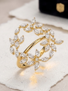 Anillo de Compromiso Romántico para Mujer, Oro Sólido de 14K, Diamante Cultivado en Laboratorio, Corte Esmeralda y Pera, Certificado IGI - Product Image 4
