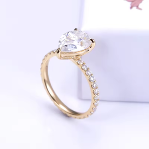 Women's Pear Cut Diamond Engagement <b>Ring</b> Classic Style Side Diamond Band - Product Image 5