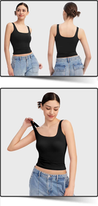 Top Corto de Mujer Marrón con Cuello Cuadrado y Fruncido, Casual, de Color Liso, Tejido Transpirable de Algodón y Spandex - Product Image 4