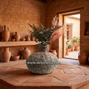 Grand vase urne rustique en terre cuite Bajo, fait main, pot en argile décoratif, récipient de sol en céramique, fournisseur en gros - Product Image 4