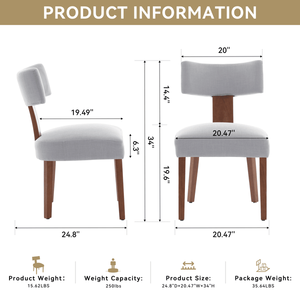 Set di 2 Sedie da Pranzo Moderne Senza Braccioli con Schienale Curvo in Tessuto di Lino e Gambe in Legno Massello per Sala da Pranzo, Soggiorno e Ristoranti - Product Image 2