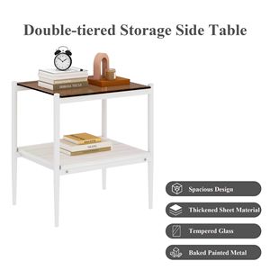 Set di 2 tavolini con piano in vetro temperato, comodino compatto con ripiano in MDF e gambe robuste in ferro - Product Image 3