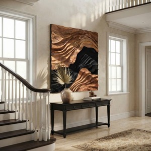 Arte mural contemporáneo con diseño de ondas, tallado a mano, estilo rústico, arte mural 3D de madera para sala de estar - Product Image 2
