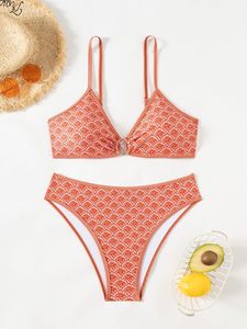 Retro Orange Geometric bikini sets Wholesale OEM B2B custom private label manufacturing with low MOQ for global fashion brands. - Product Image 4