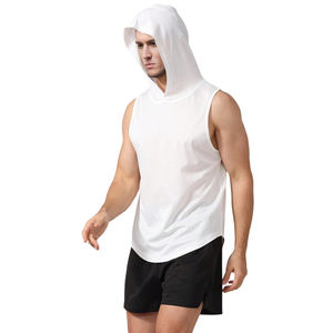 Sudadera sin mangas con capucha para hombre, fabricada en fábrica, 100% algodón, para entrenamiento, con bolsillo, tipo tank top. - Product Image 1
