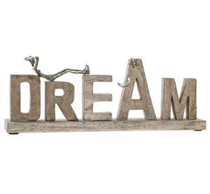 Escultura de letras DREAM de madera, éxito de ventas, con figura plateada sobre base de madera maciza, para decoración del hogar, mesa o estante. - Product Image 1