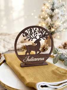 Ornement de Noël personnalisé en bois en forme de cerf, découpé au laser, rustique, pour table, objets décoratifs de fêtes - Product Image 6