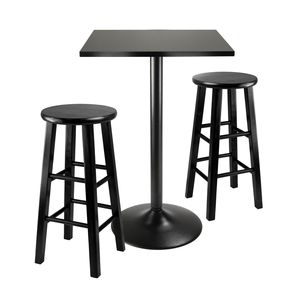 3pc Counter Height <b>Dining</b> Set with Black Square <b>Table</b> Top and Metal Legs 2 Wood <b>Stools</b> Black Color Scheme - Product Image 1