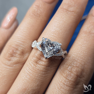 Anillo de diamante cultivado en laboratorio con forma de corazón de 3 quilates, banda retorcida con pavé, certificado IGI, oro blanco de 10 quilates, anillo de aniversario. - Product Image 4