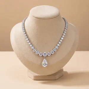 สร้อยคอเพชรทรงหยดน้ำเพาะเลี้ยงในห้องปฏิบัติการ สร้อยคอทองคำแท้แบบเทนนิสสำหรับผู้หญิง สร้อยคอทองคำประดับเพชรพร้อมจี้รูปหยดน้ำ - Product Image 1