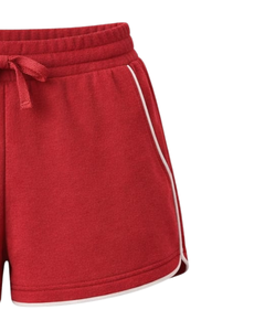 Custom Red Women Sweat Shorts Cotton Fleece Elastic Waist <b>Drawstring</b> Casual Gym Summer Shorts With Side Stripe OEM Supplier - Product Image 4