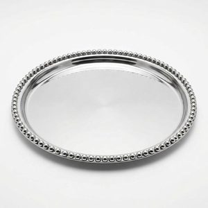 Oval <b>Silver</b> SS304 Beaded Rim Serving <b>Tray</b> 32 cm Home/Hotel Wedding Decor Gift - Product Image 1