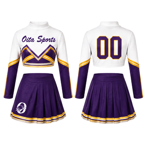Conjunto de Uniforme Deportivo Sublimado en Oro Púrpura, Manga Larga, Falda Plisada, para Equipo Deportivo, Entrenamiento, Práctica y Presentación - Product Image 1