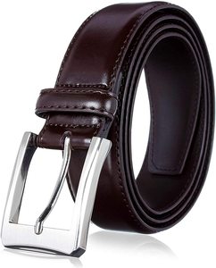 <b>Black</b> Genuine Leather Formal <b>Belt</b> with Silver Rectangular Pin Buckle Durable Men's Dress <b>Belt</b> - Product Image 3