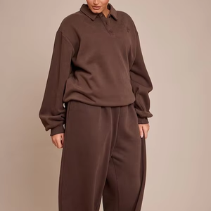 Conjunto Deportivo Casual de 2 Piezas para Mujer, Pantalones y Sudadera Holgados de Alta Calidad, Estilo Oversize con Cuello Polo - Product Image 1