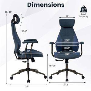 Sedia da Ufficio Ergonomica Blu con Poggiatesta 2D Regolabile, Schienale Alto, Capacità 150 kg, Girevole, in Nylon e PU - Product Image 3