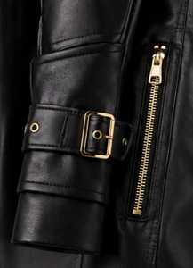 Manteau trench en cuir véritable noir, double boutonnage, manches longues, col à revers, avec ceinture et fermetures éclair - Product Image 5